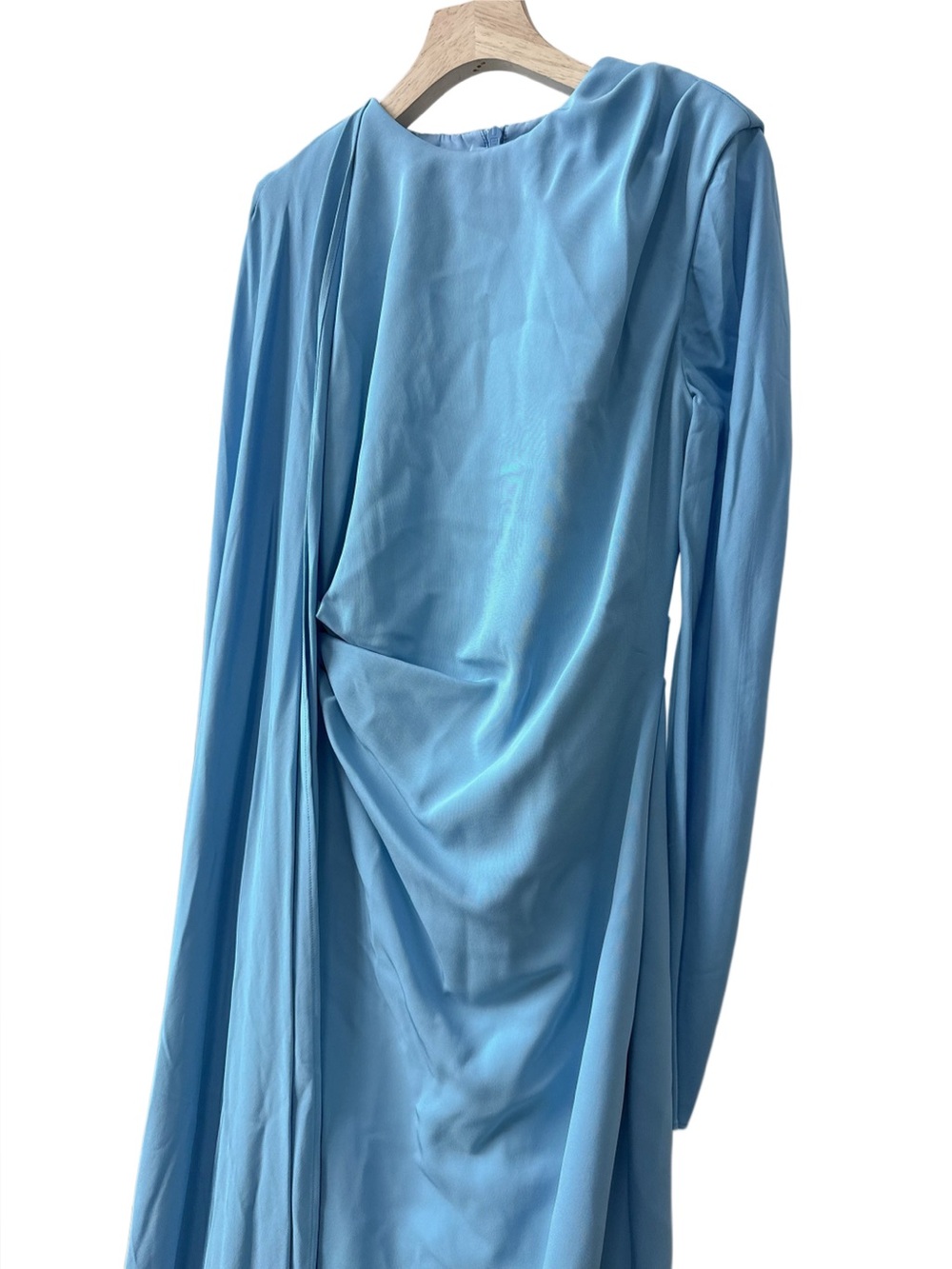 Rachel Gilbert Dion Blue Long Sleeve caped draped asymmetrical Maxi gown NWOT - Picture 7 of 14